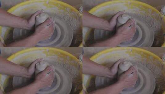 慢镜头升格江西景德镇手工制作陶瓷拉胚工艺高清在线视频素材下载