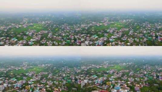 空中城市景观孟加拉国的绿色城市巴里萨尔，高清在线视频素材下载
