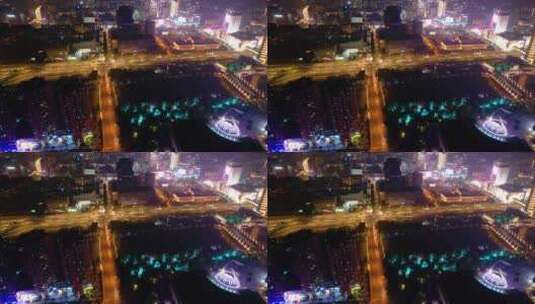 杭州西湖文化广场中山北路夜景车流延时高清在线视频素材下载