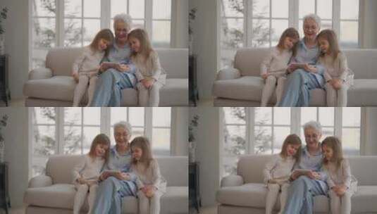 祖母与孙女休息迷人轻松的老年成人奶奶拥抱高清在线视频素材下载