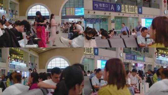 火车动车高铁火车站乘客人流旅客人群武汉汉高清在线视频素材下载