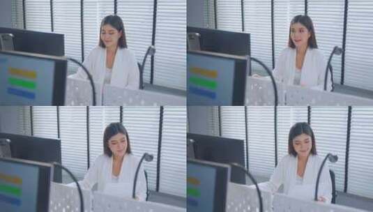 亚洲美丽的女商人在办公室使用笔记本电脑工高清在线视频素材下载