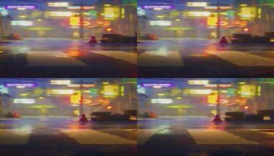 雨中模糊的亚洲小镇街高清在线视频素材下载