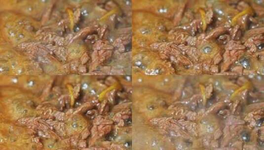 中餐家常菜烹饪酱油炒肉丝锅热气美食高清在线视频素材下载