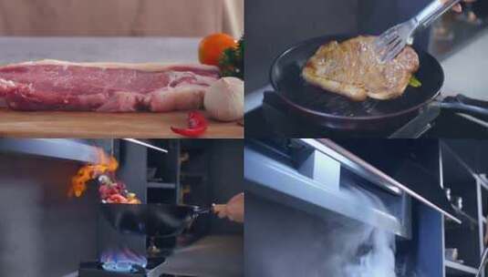 烹饪牛扒小龙虾高清在线视频素材下载