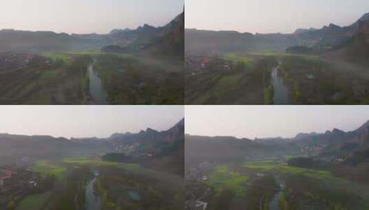 湖南娄底湄江国家地质公园春天航拍高清在线视频素材下载