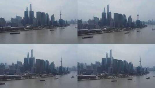 【4k30帧】上海陆家嘴三件套雾霾阴天航拍高清在线视频素材下载