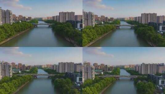杭州拱墅区京杭大运河大关登云板块初夏风光高清在线视频素材下载