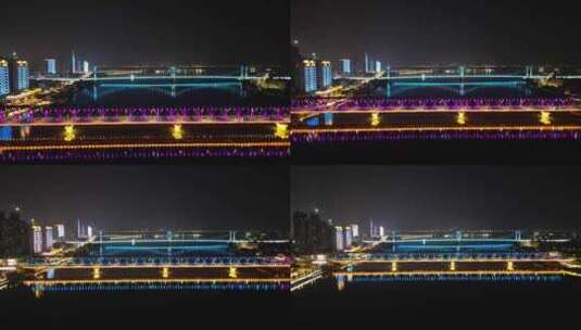 航拍湖北襄阳夜景襄阳汉江大桥夜景高清在线视频素材下载