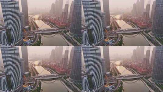航拍天津海河大沽桥高清在线视频素材下载