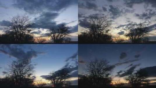 延时拍摄日落时分的云彩和枯藤高清在线视频素材下载