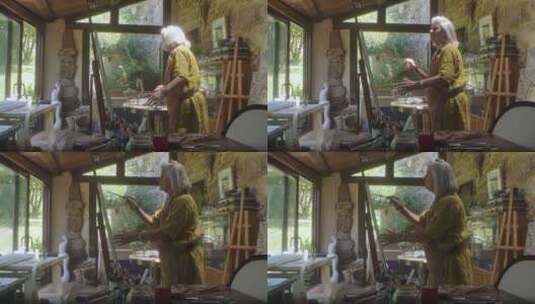 老人艺术家绘画高清在线视频素材下载