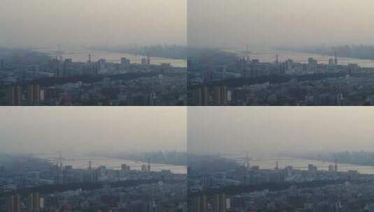 武汉市汉街航拍长江二桥鹦鹉洲大桥长江高清在线视频素材下载