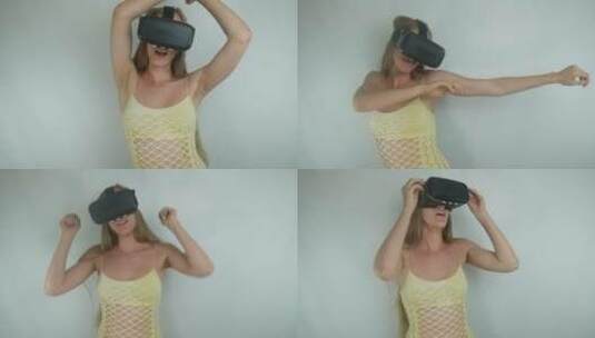 带着虚拟眼镜跳舞的女孩高清在线视频素材下载