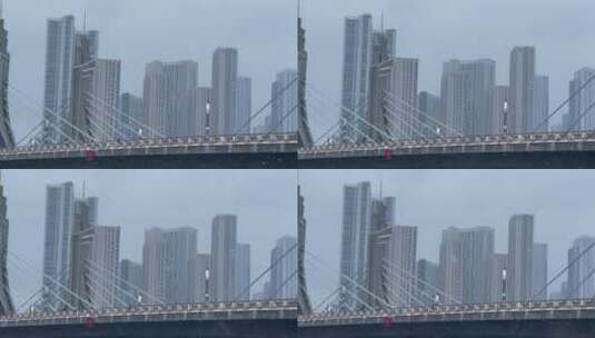 城市桥梁下雪桥上的行人高清在线视频素材下载