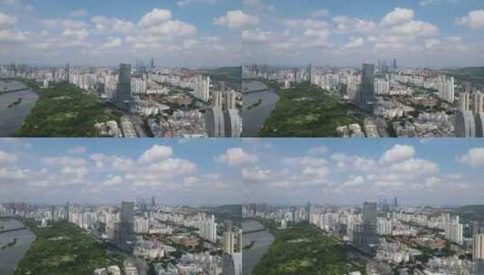 航拍广西南宁城市蓝天白云天际线高清在线视频素材下载
