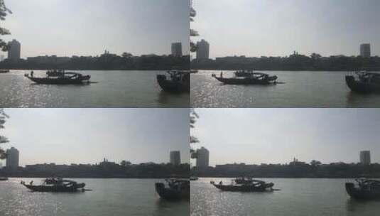 江上停放的渔船高清在线视频素材下载