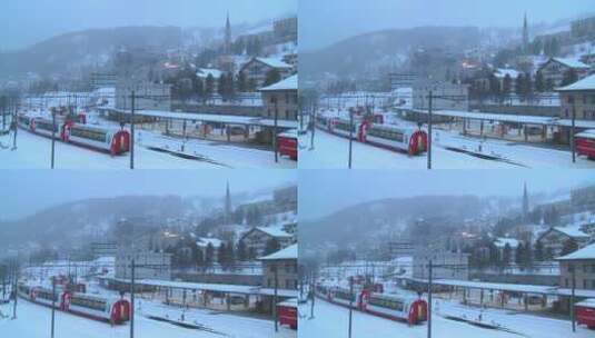 暴风雪下的火车站景观高清在线视频素材下载