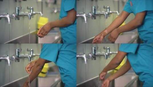 女医务人员在水龙头下洗手高清在线视频素材下载