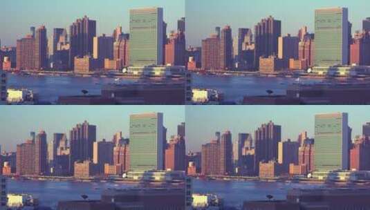 清晨拍摄的纽约曼哈顿天际线高清在线视频素材下载