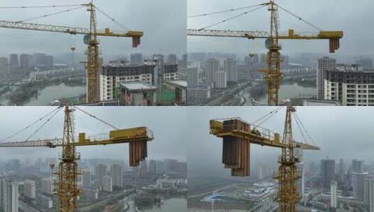 城市建设塔吊航拍高清在线视频素材下载
