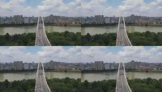 航拍江西赣州城市风光飞龙大桥高清在线视频素材下载