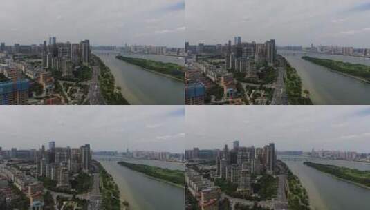 湖南长沙湘江城市天际线高楼建筑航拍高清在线视频素材下载
