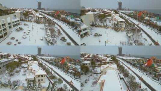 航拍大雪过后的辽宁锦州海边高清在线视频素材下载
