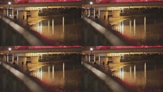 城市交通河流车流行人夜景高清在线视频素材下载
