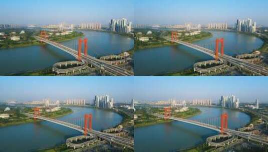 航拍南宁城市风光良庆大桥高清在线视频素材下载