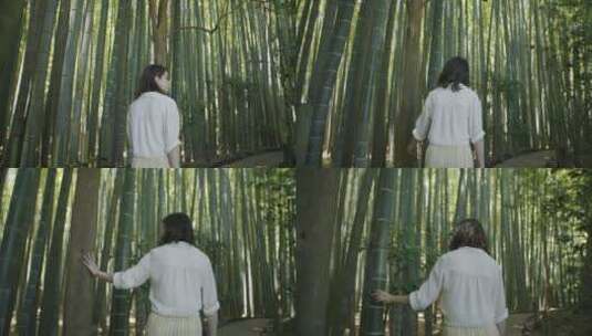 女人在竹林里散步高清在线视频素材下载