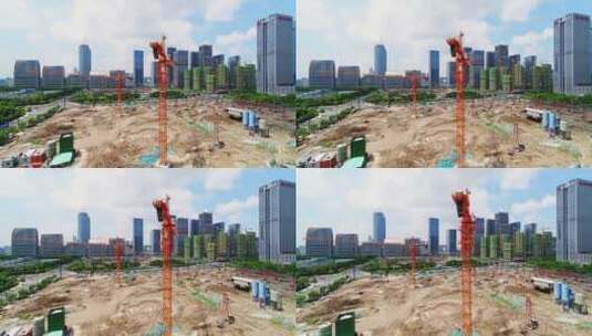 航拍杭州滨江城区现代建筑工地高清在线视频素材下载