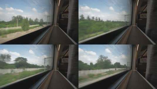 高铁火车窗户视角沿途风景高清在线视频素材下载