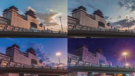 北京西站入夜_延时摄影高清在线视频素材下载