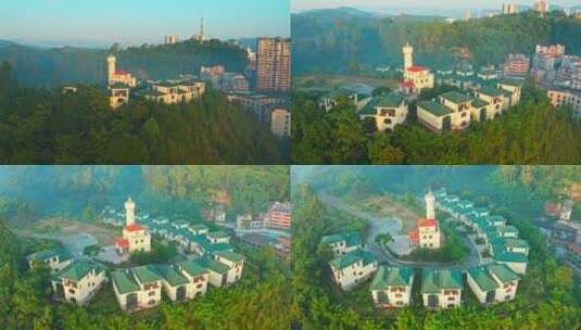 广宁县清晨山顶别墅航拍环绕高清在线视频素材下载