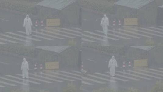 上海疫情大白下雨路口拦车查车例行检查LOG高清在线视频素材下载