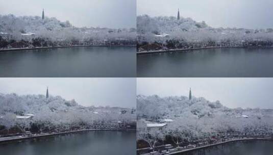 保俶塔 雪景 航拍 西湖 断桥 2高清在线视频素材下载