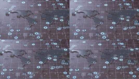 世界地图电脑主板网格线定位标识C4D素材高清在线视频素材下载