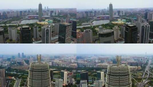 郑州标志建筑cbd大玉米楼群航拍素材高清在线视频素材下载