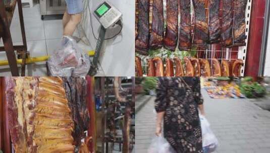 买腊肉 置办年货4k合集实拍高清在线视频素材下载