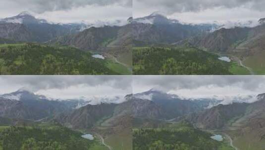 航拍雪山森林湖泊高清在线视频素材下载