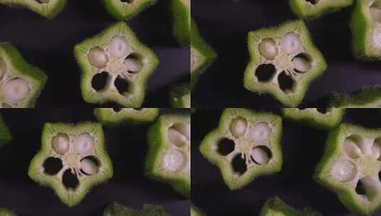 切开的秋葵健康养生食材高清在线视频素材下载