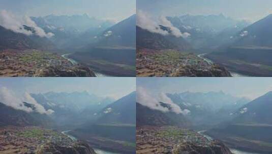 航拍桃花盛开的雅鲁藏布大峡谷风光高清在线视频素材下载