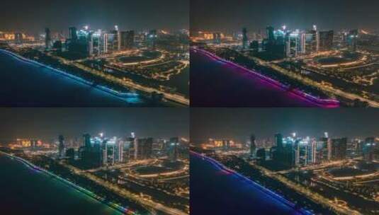 杭州滨江奥体博览城夜景延时高清在线视频素材下载