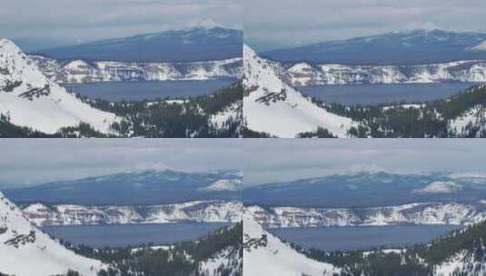 航拍的雪山湖泊景观高清在线视频素材下载