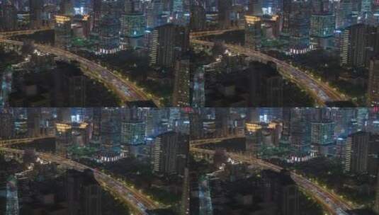上海城市交通车流夜景-悟2航拍高清在线视频素材下载