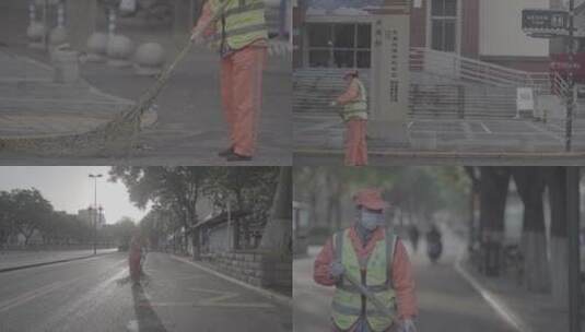 早晨环卫工人清洁工人清扫打扫街道高清在线视频素材下载