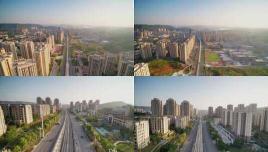4K重庆江津新城区大城区航拍日落轻轨夜景高清在线视频素材下载