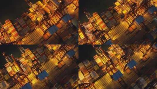 货运集装箱港口夜景航拍高清在线视频素材下载