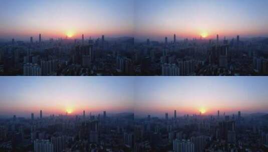 夕阳照耀深圳高楼城市风光D高清在线视频素材下载